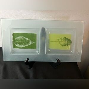 Glass leaves artisan plate. 12”x 7”